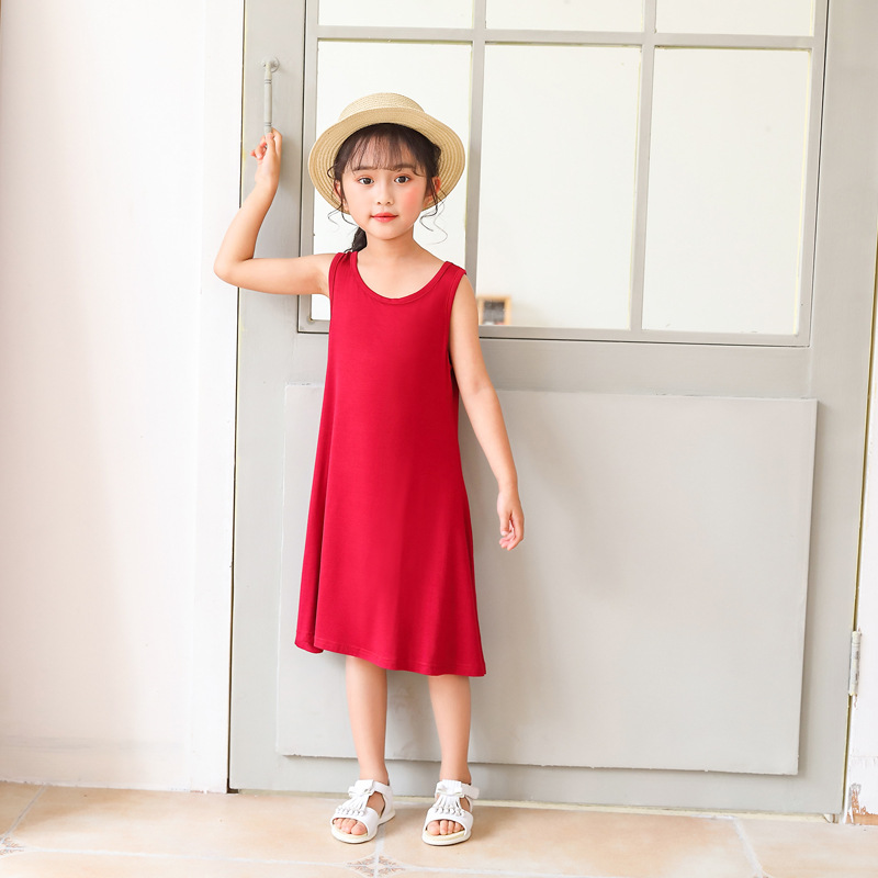 2020夏季女童连衣裙 儿童无袖背心打底中长裙莫代尔波西米亚裙子