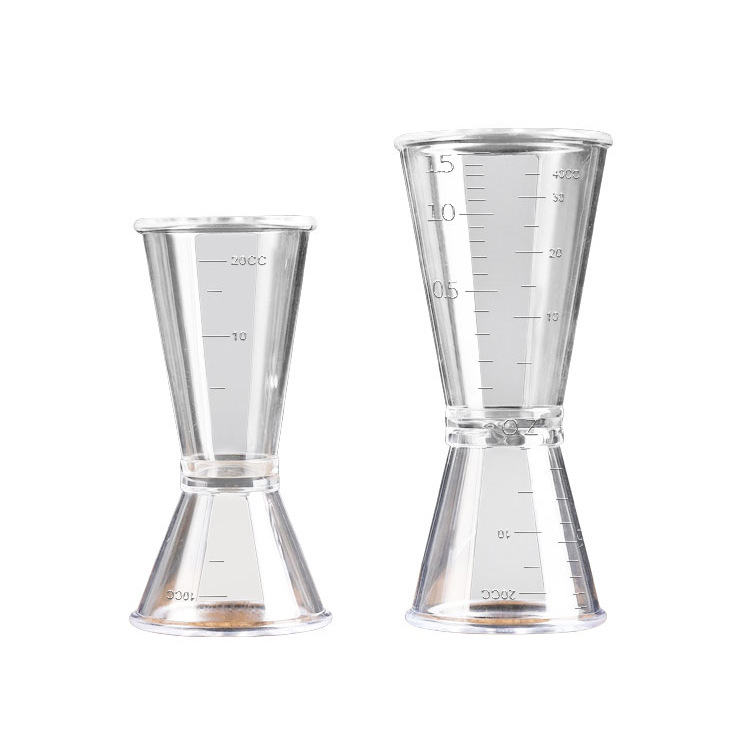 PC oz taza de medición taza de doble cabeza Shaker con escala oz taza de medición copa de vino grande 20-40cc ventas directas de la fábrica