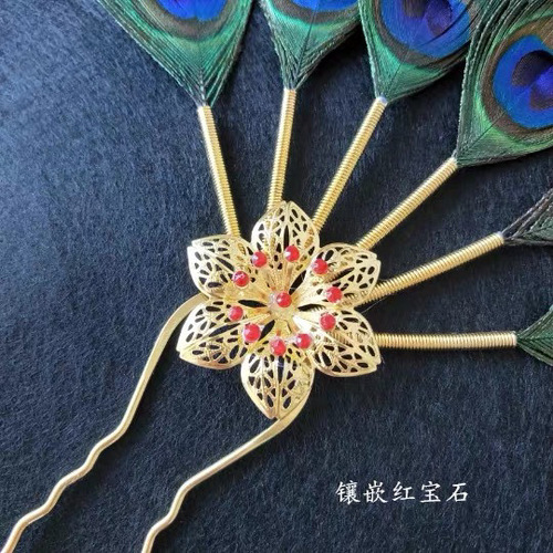 Dai ethnic dance peacock feather headdress hair accessories hairpin jewelry hair insert cloth shaking retro palace jewelry