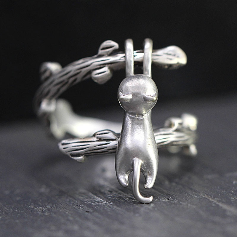 Süß Retro Katze Legierung Überzug Unisex Offener Ring display picture 1