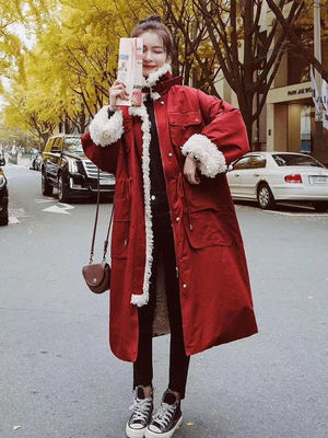 羽绒服女中长款2020冬季新款韩版羊羔毛宽松大码过膝加厚加长外套
