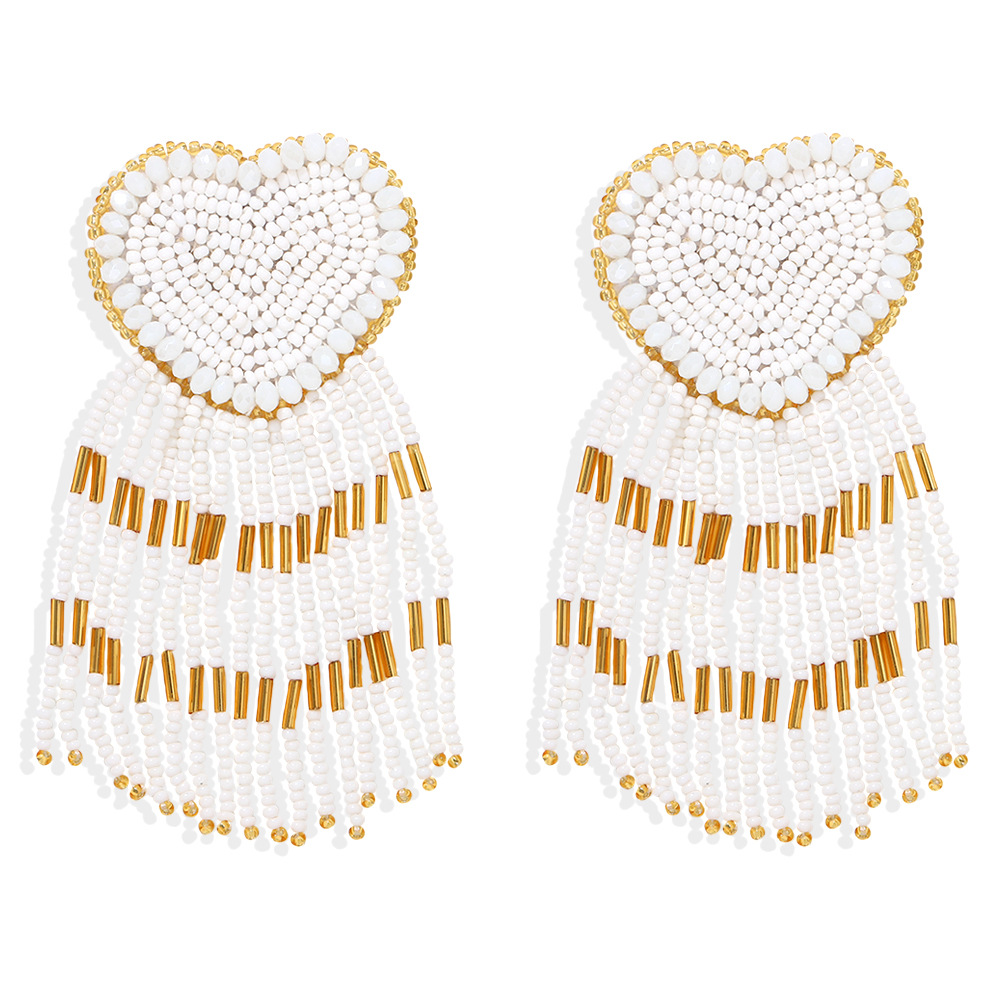 Fashion Retro Peach Heart Rice Beads Tassel Earrings display picture 6