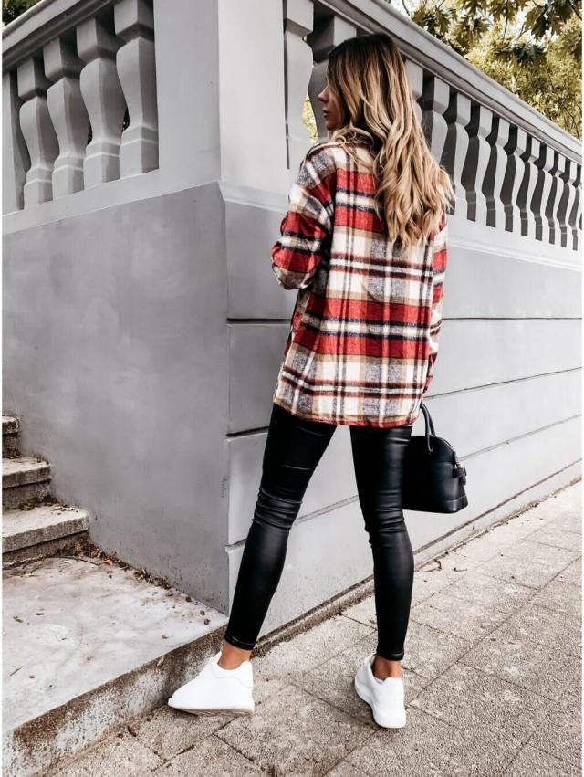 Long-Sleeved Plaid Jacket NSYF16475