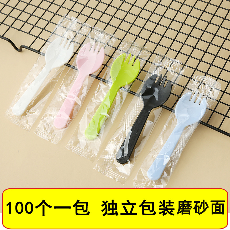 disposable fork spork cake dessert salad spoon takeaway tableware fruit fork thickened independent packaging wholesale