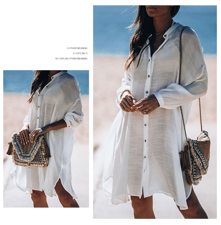 Nueva Moda Camisa Blanca Sólida Cardigan Beach Jacket Bikini Blusa Holiday Swimsuit Outdoor Sunscreen Clothing Nihaojewelry Wholesale display picture 8