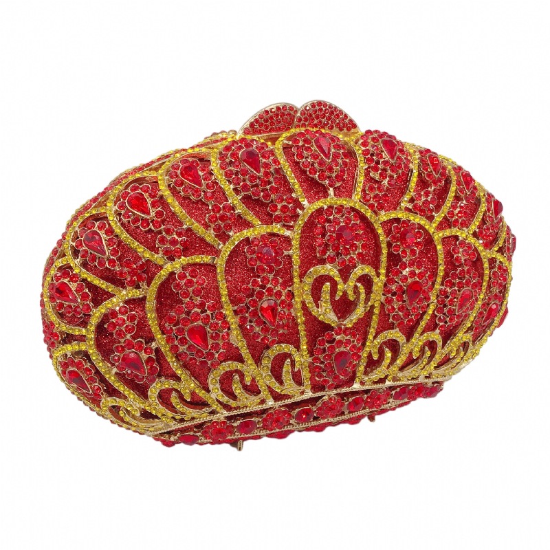 Túi clutch dạ tiệc nữ đính đá kim cương đỏ hình vương miện, xách tay hoặc đeo chéo 20x7x13 cm — Màu đỏ, Màu hồng chi tiết 20
