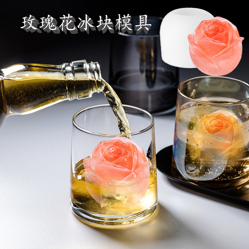 玫瑰花冰块模具网红立体花朵咖啡奶茶3D冰淇淋冰球硅胶磨具厂家
