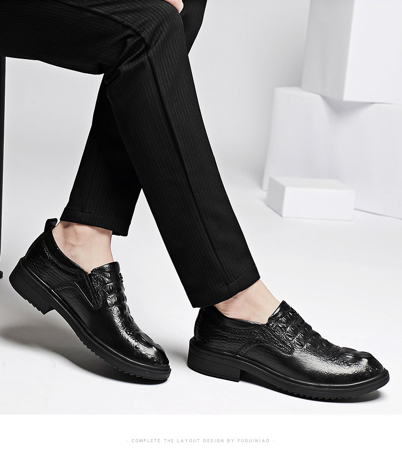 Men's Alligator Pattern Leather Shoes Round Toe Casual Formal_voghion.com
