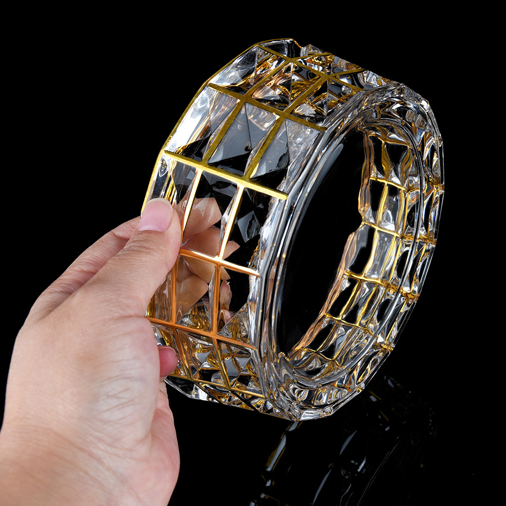 波西米亚宫廷风格厚重水晶玻璃烟灰缸大号 复古轻奢摆件家居饰品