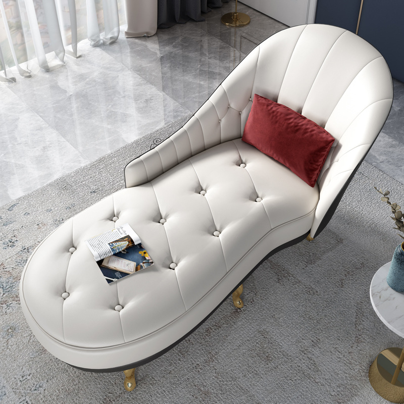 後現代皮藝貴妃位椅小戶型美人榻意式懶人沙發單人臥室休閑躺椅