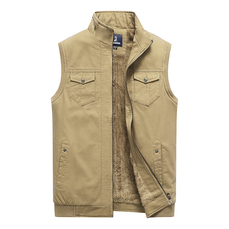 Cross-border nuevo otoño y el invierno casual forrado de lana Chaleco de los hombres de la Juventud más tamaño casual cálido cardigan stand collar chaleco al por mayor