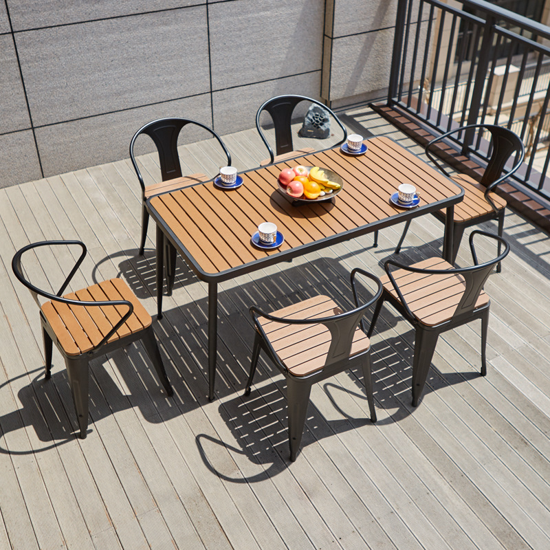 Nordic plastic wood outdoor table and chair restaurant milk tea shop open-air casual table and chair home balcony courtyard table and chair combination