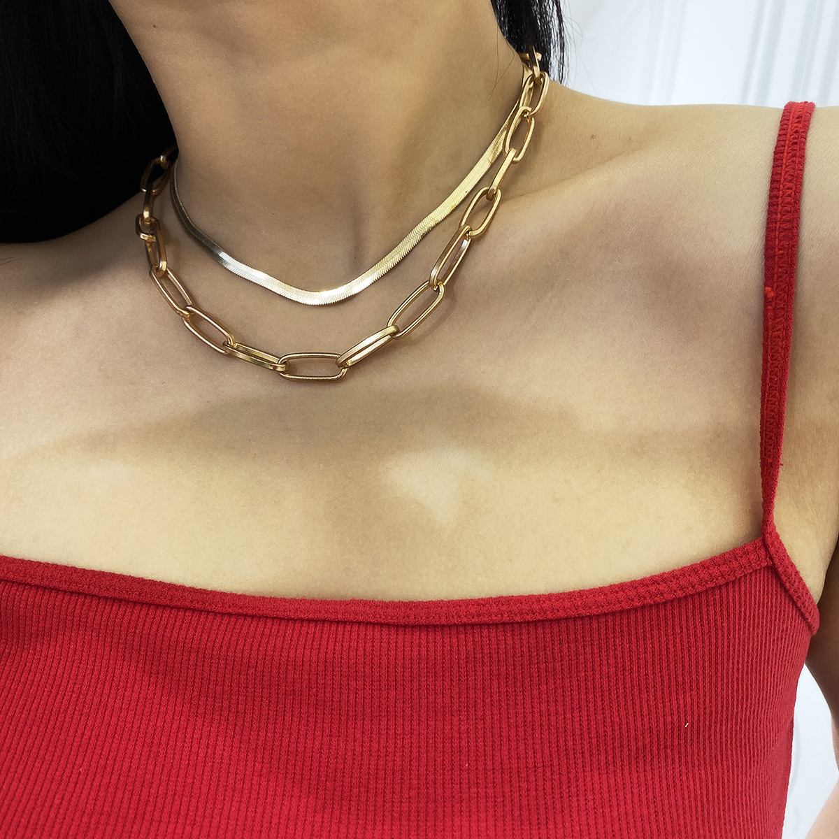 New Fashion Wild Geometric Short Paragraph Decoration Female Simple Double Snake Bone Cross Chain Necklace Wholesale display picture 2