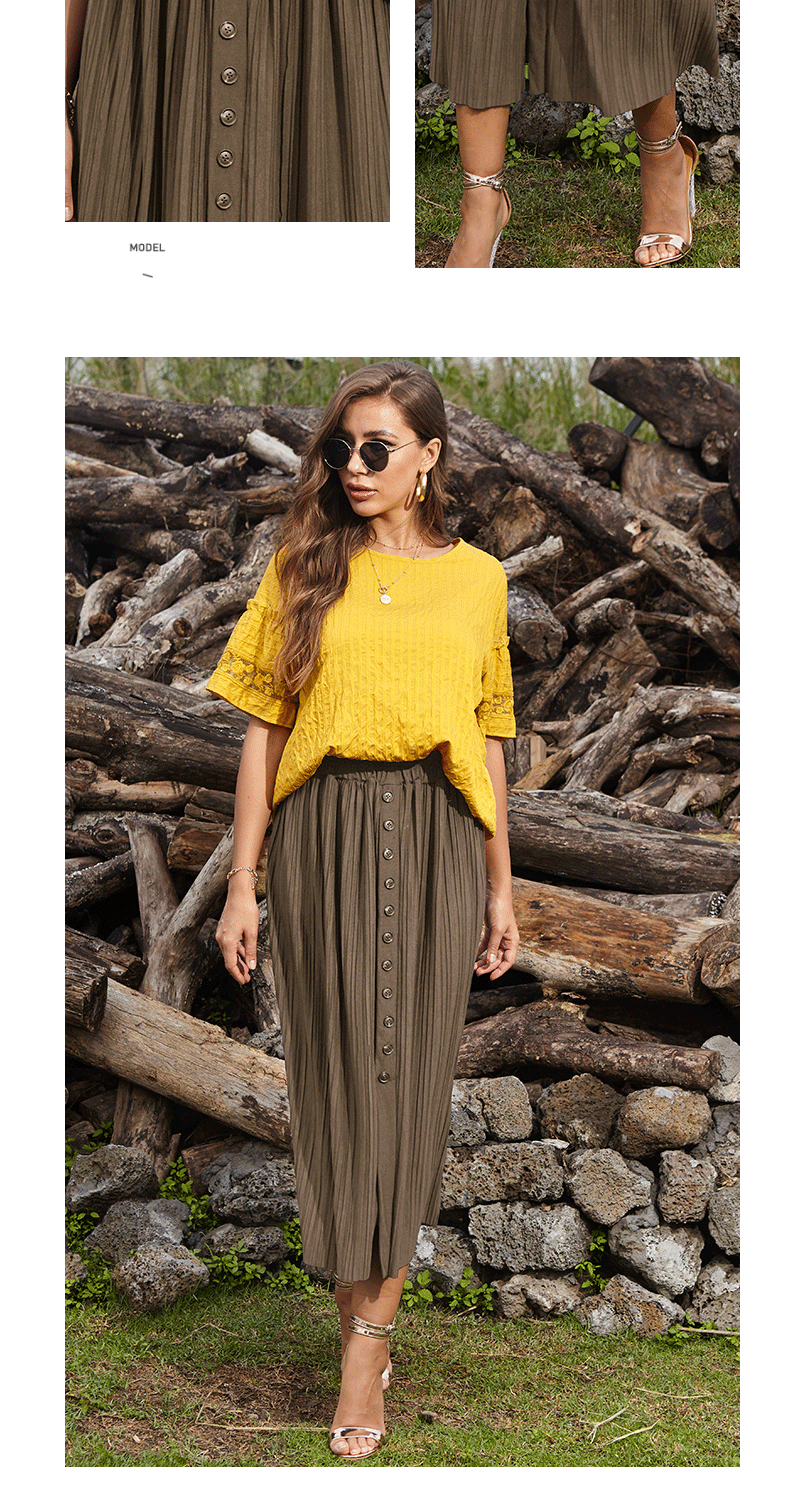 pleated skirt solid color split skirt wholesale clothing vendor Nihaostyles NSDMB69671