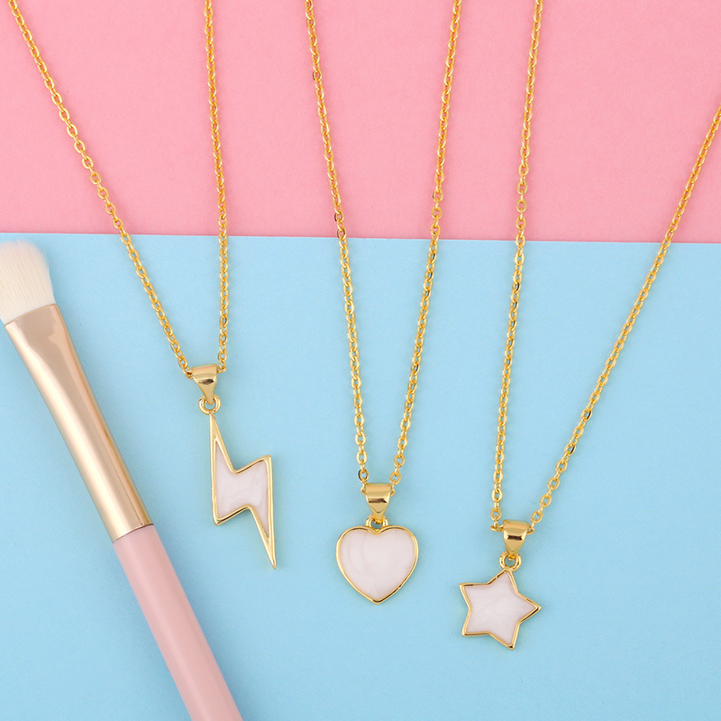 Fashion shell lightning love pendant five-pointed star copper necklace clavicle chain for women