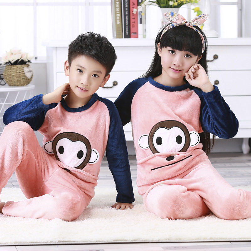 novas crianças pijamas de lã quente flanela pijamas meninas menino pijamas de lã coral pijamas pijamas de inverno homewear