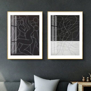 黑白艺术抽象线条装饰画客厅沙发背景墙画样板间玄关走廊卧室挂画