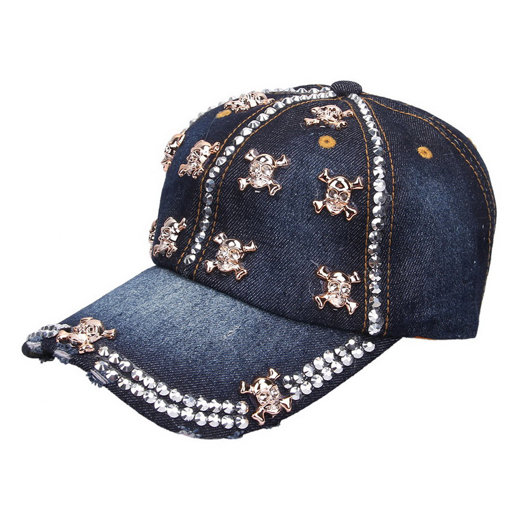 Unisexe Hip Hop Punk Star Couronne Crâne Strass Perle Avant-toit Plat Casquette De Baseball display picture 1