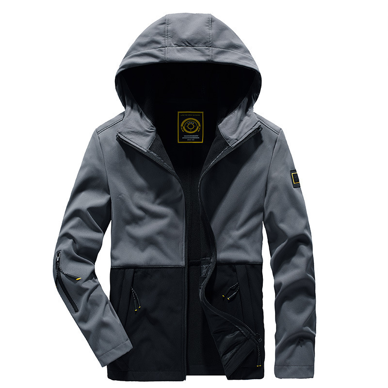 Chaqueta a juego de color casual para hombres de terciopelo Delgado transfronterizo primavera y otoño chaqueta con capucha de viaje al aire libre carga soft shell top