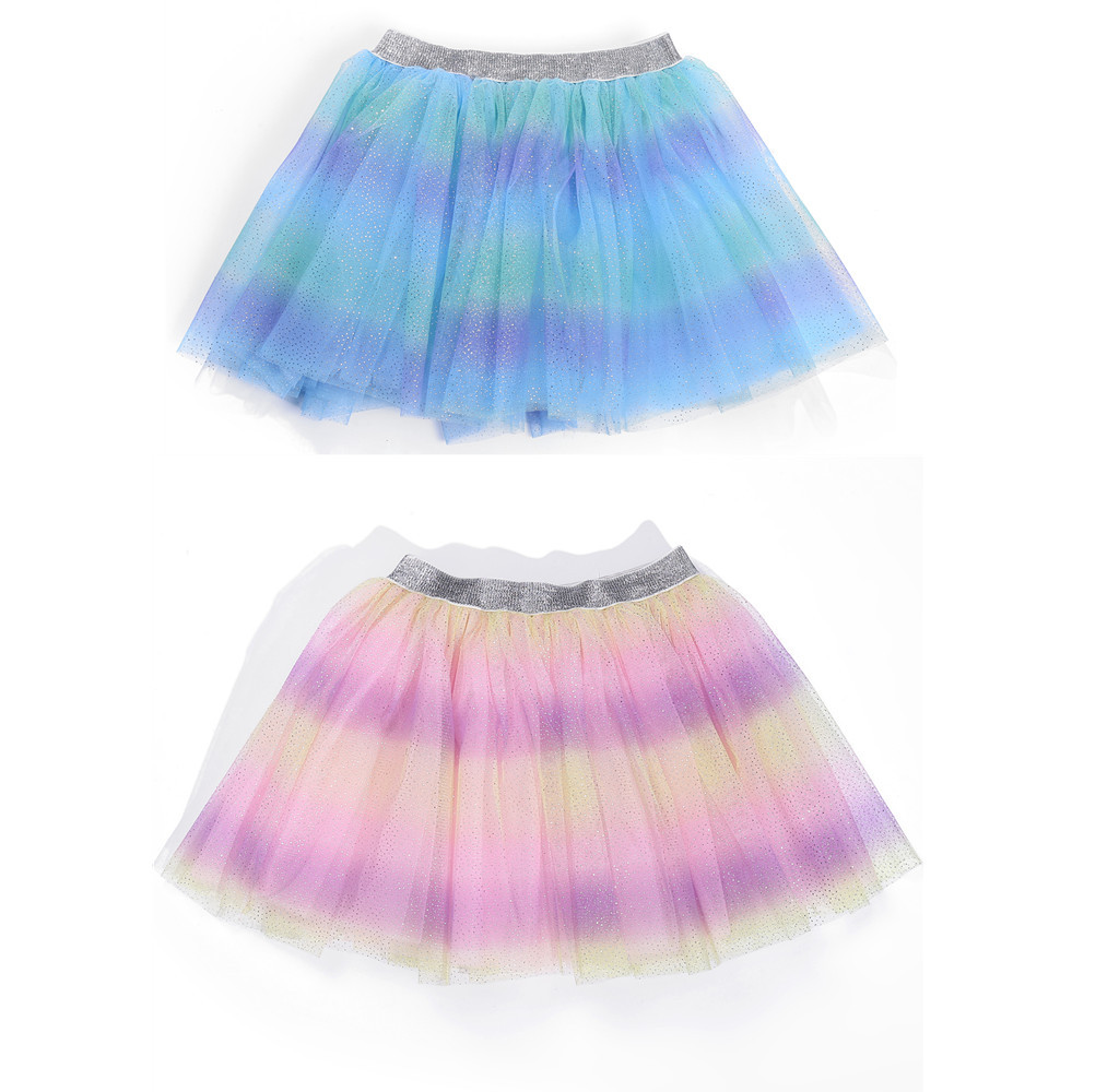 Cute and fashionable European and American style little girl performance tulle skirt with rainbow glitter, customizable TUTU skirt, tulle princess skirt.