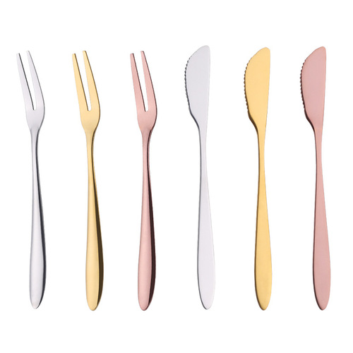 Manufacturer stainless steel fruit fork wholesale logo birthday cake knife and fork set gift tableware Mid-autumn moon cake knife and fork