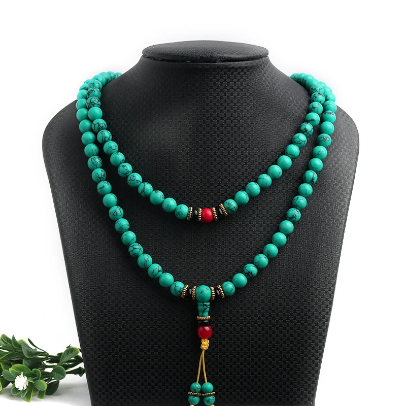 Ethnic turquoise rosary with round beads, organic natural ore, bracelet for men and women, accessory, ethnic style, 108 beads, wholesale