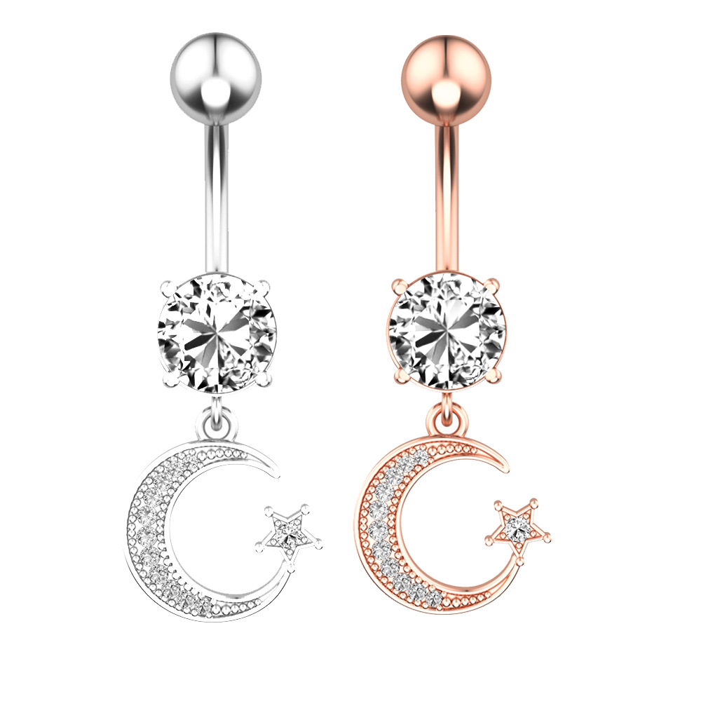 Fashion Moon Stainless Steel Plating Zircon Belly Ring display picture 3