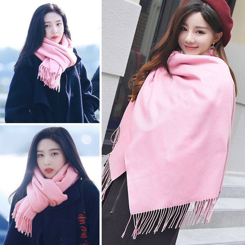Solid Cashmere monochrome scarf tassels bright red scarf winter All-match fashion keep warm Shawl Collar 250g
