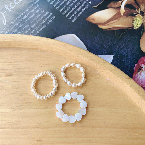 Simple and versatile natural freshwater pearl elastic ring internet celebrity ins retro shell love ring trendy wholesale