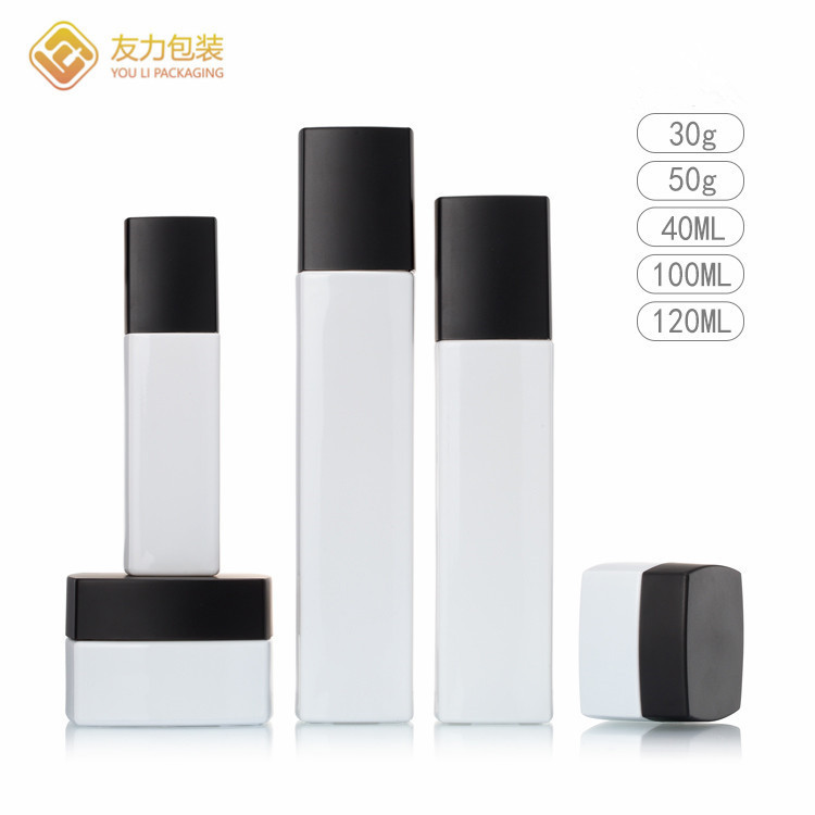 现货供应四方形瓶套装乳液玻璃瓶眼霜膏霜瓶精华精油瓶品牌方形瓶