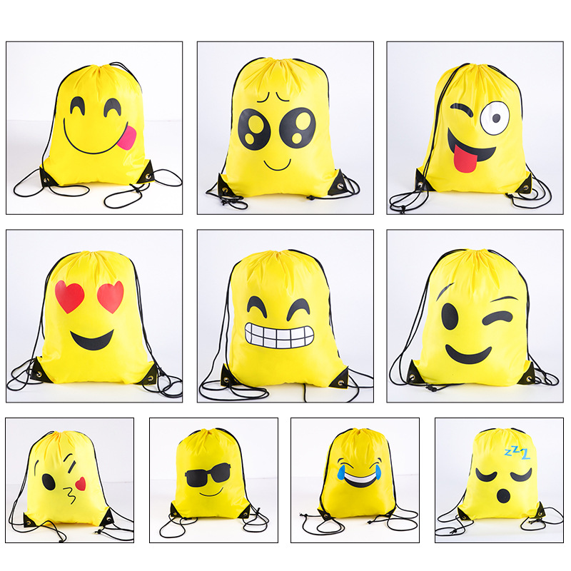 現貨210d抽繩袋定做 雙肩背袋滌綸束口收納袋 笑臉學生背包袋定制