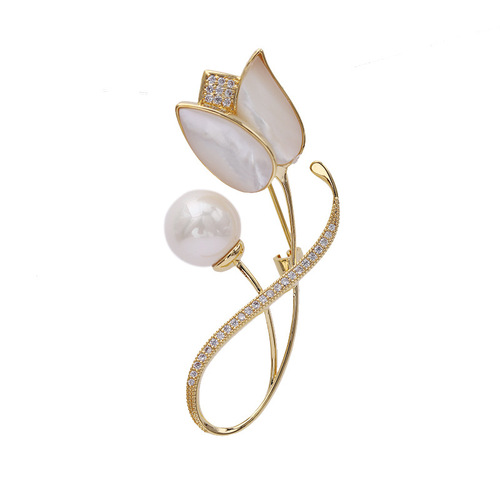 Korean fashionable and personalized high-end corsage for women, natural mother-of-pearl brooch for suit coat, versatile decorative tulip brooch