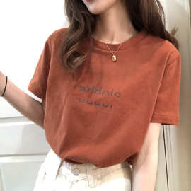 跨境2020新款夏季韩版短袖t恤女ins字母宽松女装学生大码上衣批发