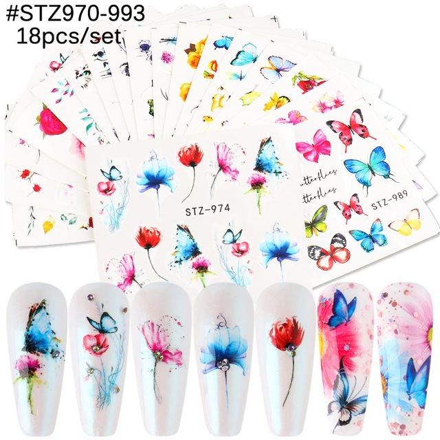 Suministro transfronterizo de pegatinas de uñas ins mariposa fruta encaje flores de colores plata caliente Navidad Halloween marca de agua pegatinas