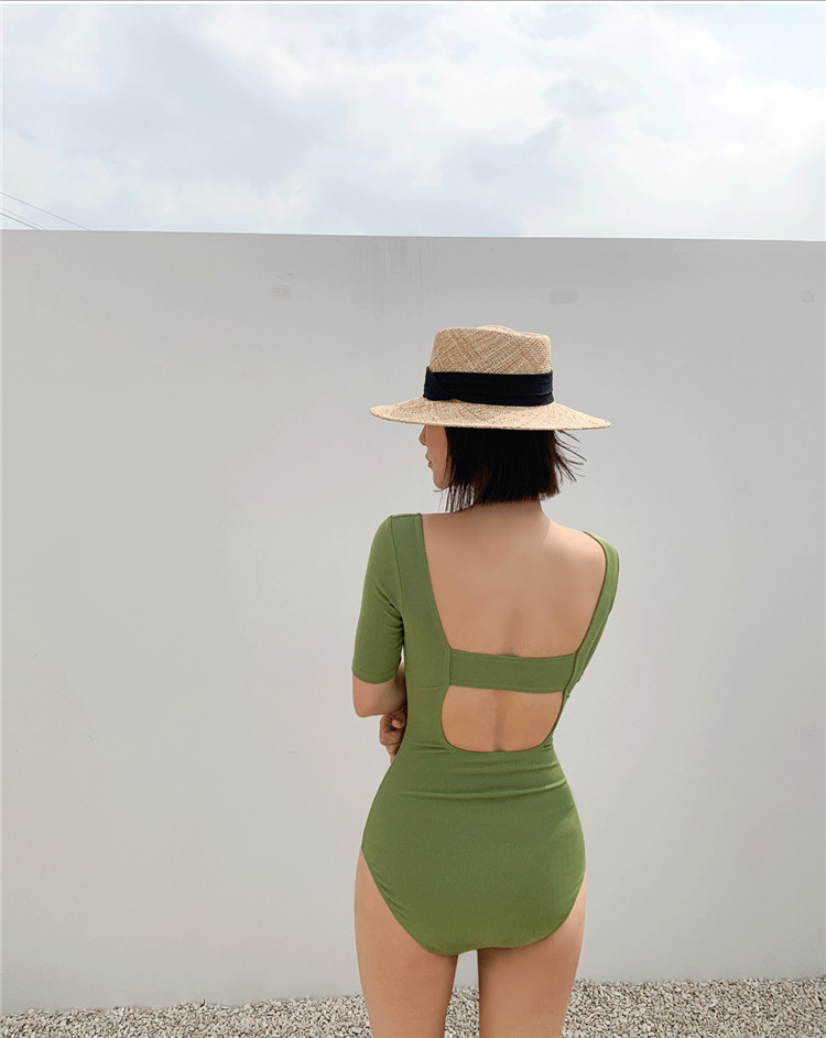   triangle one-piece short-sleeved sexy backless swimsuit  NSHL3996