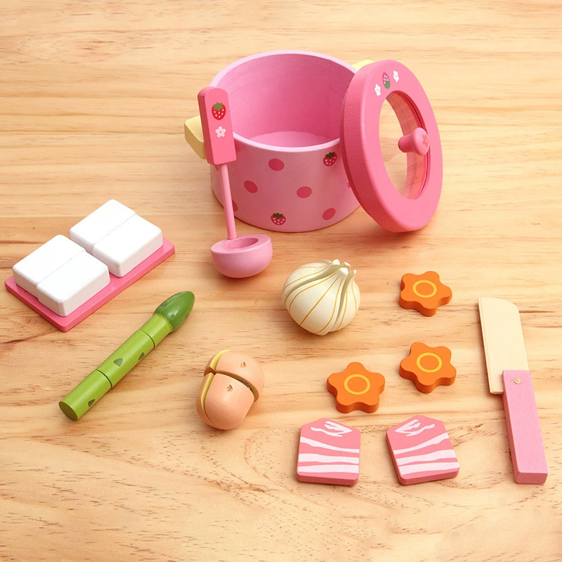 Деревянный имитационный игровой домик овощной горячий горшок щетка сковорода вырезать, чтобы увидеть Детские кухонные игрушки кухонная утварь костюм