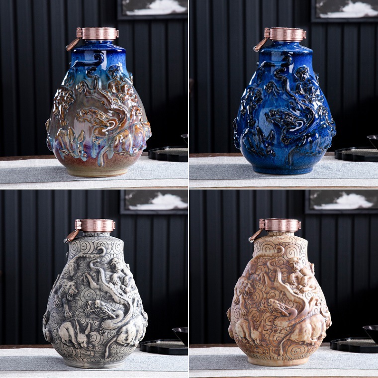 景德鎮仿古陶瓷酒瓶十斤裝 雕刻浮雕12生肖密封空酒壺 10斤裝酒具