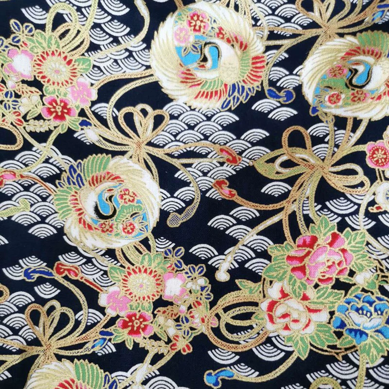 Хлопковая печатная ткань Rihe Fengquan с цветами и журавлями, чистый хлопок, имитация льна для мебели, кимоно, рукоделие