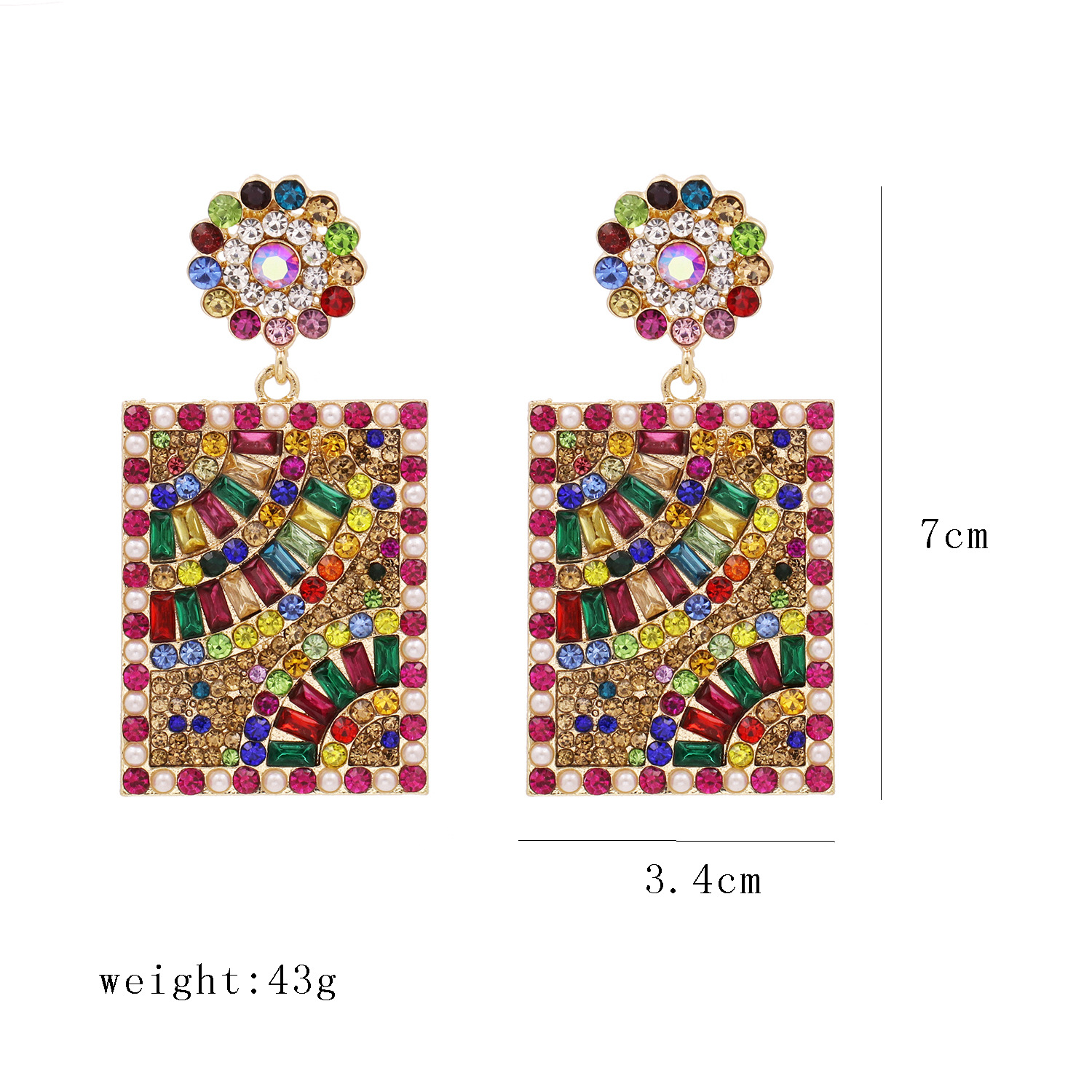 54107 Europäische Und Amerikanische Retro-quadratische Diamant Ohrringe Böhmische Übertriebene Persönlichkeit Ohrringe Ohrringe Großhandel Erring display picture 1