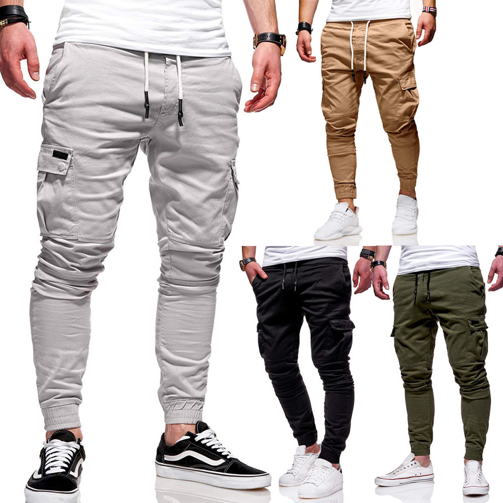 Foreign Trade Men's New Casual Pants Youth Fashion Trend Solid Color Tie Men's Sports Large Size Overalls K89