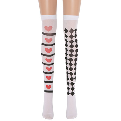 black and white Square Heart of Hearts stripe Halloween Socks Masquerade Stockings Clown socks Halloween stockings