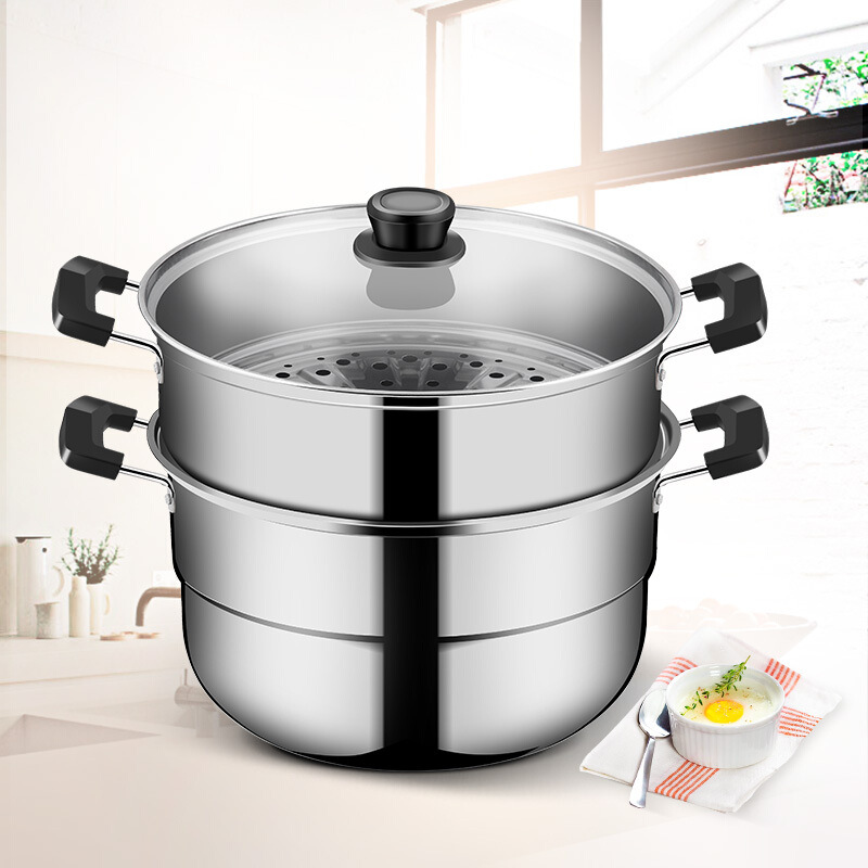 炊大皇不锈钢蒸锅双层26CM蒸馒头的蒸锅家用小2层 燃气电磁炉适用|ru
