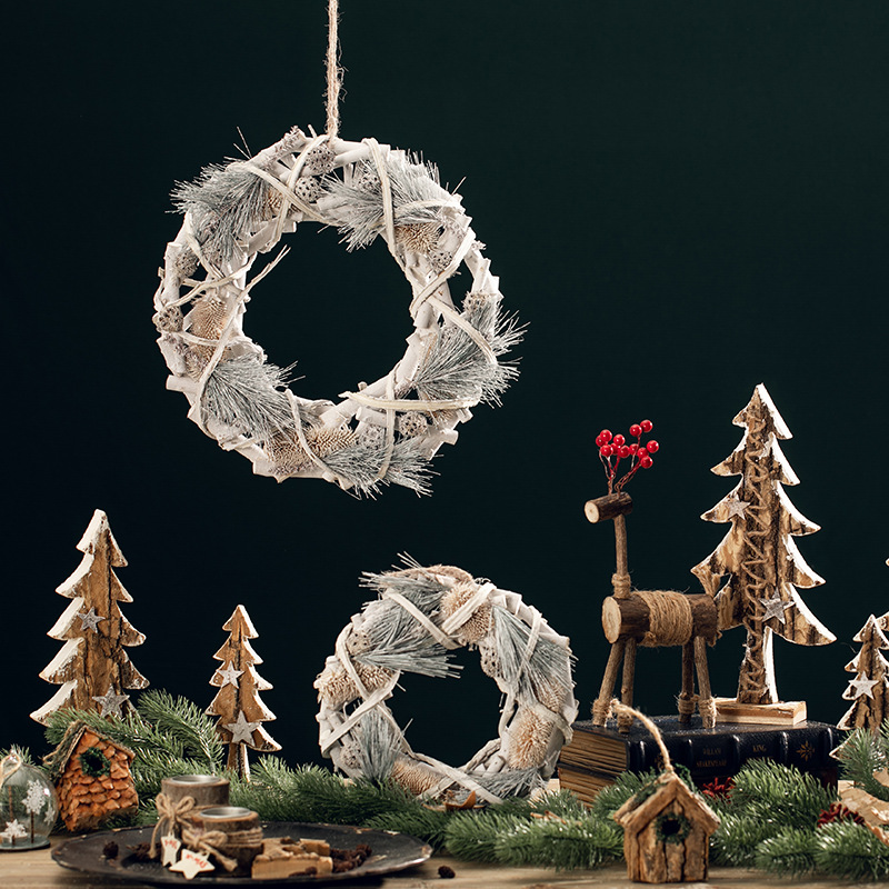 Navidad de madera guirnaldas de vinas anillo de decoración de Navidad colgante de vinas blancas colgantes de puertas colgantes de pared de cafetería del centro comercial