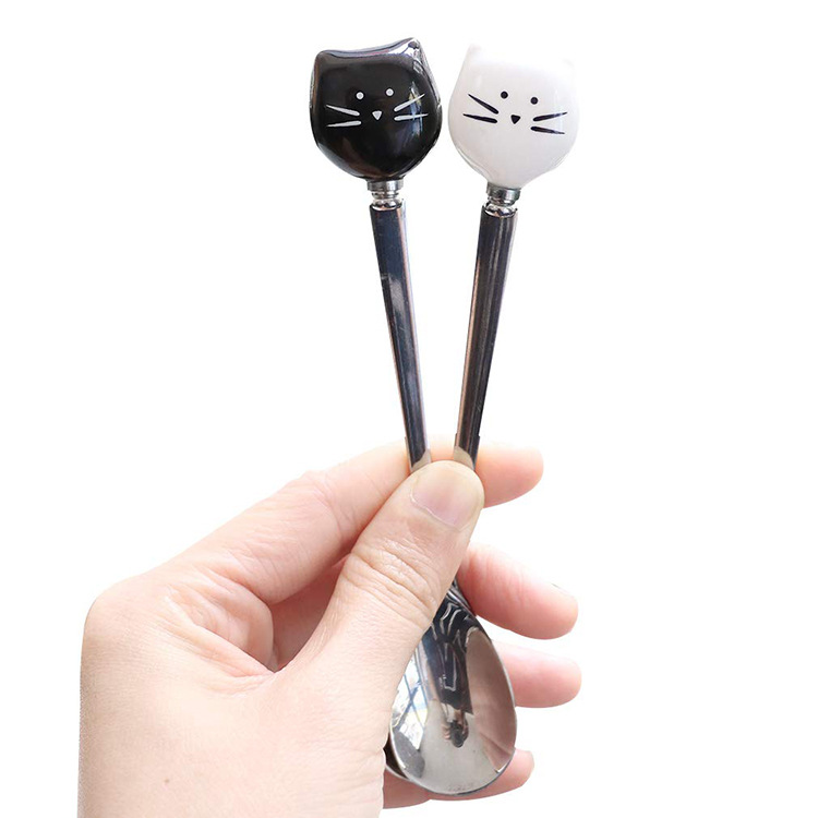 Double cat spoon originality lovely Ceramic cup coffee Spoon Spoon tableware Foreign trade Water cup setting Make one for distribution