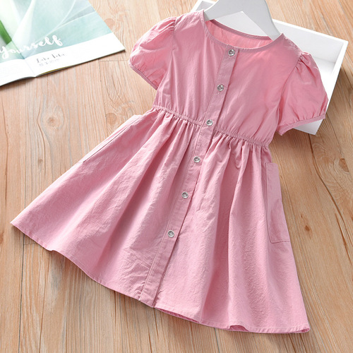 Girls' Summer  New Style Dress with Petticoat for Babies - Plain Color Princess Dresses for Children - Short Sleeve Skirts