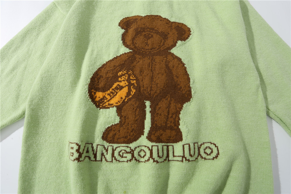 Maglione uomo jacquard disegno orso stile streetwear oversize_voghion.com