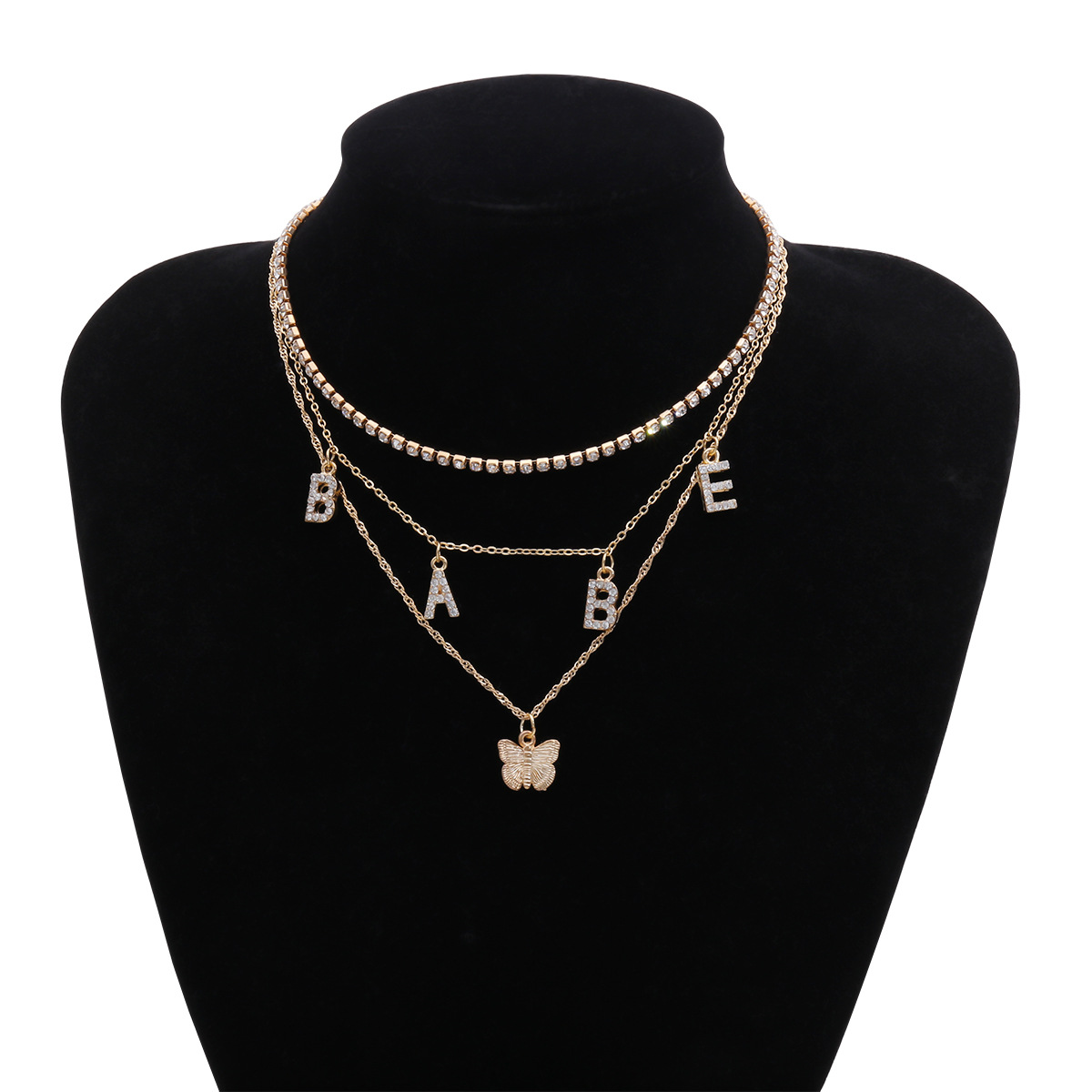 Fashion Butterfly Wild Multi-layer Claw Chain Diamond Letter Babe Alloy Handmade Necklace display picture 8