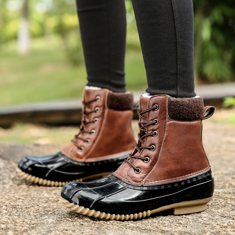 新款跨境大码猎鸭靴加绒加厚欧美靴防滑耐磨一体靴休闲靴P07|ru