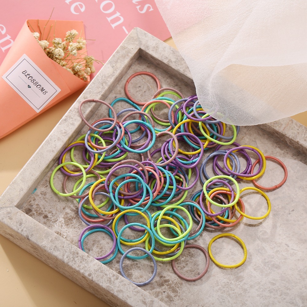 100 Small Candy Color Children's Finger Hair Ring Solid Color High Elasticity Girl's Rubber Band Korean Hair Rope Wholesale Nihaojewelry display picture 5