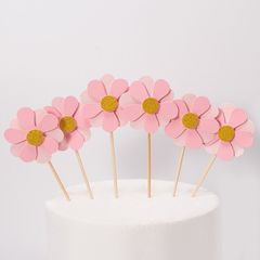 Paper Fan Flower Cake Topper with Sparkling Gold Petals Birthday Happy Cake Decoration Banner with Delicate Pink Flowers Insert Cake Sign Baking